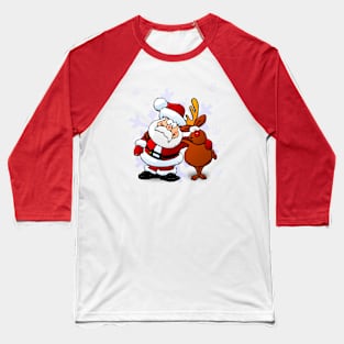 Santa Claus with Reindeer Baseball T-Shirt